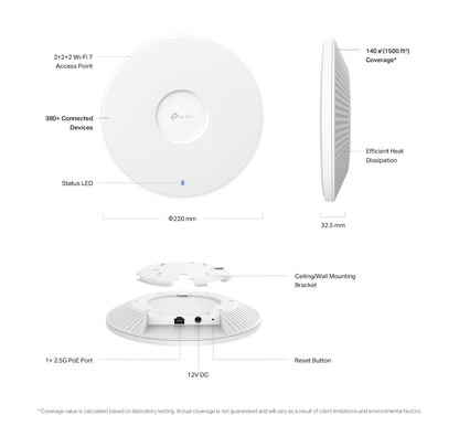 TP-LINK Omada BE9300 Ceiling Mount Tri-Band Wi-Fi 7 Access Point Networking