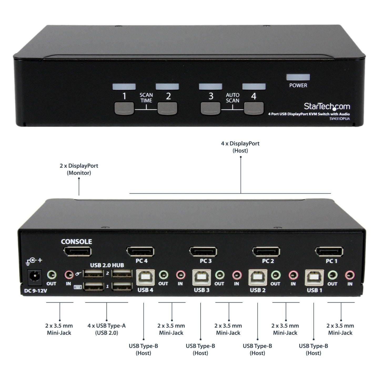 StarTech.com 4 Port USB DisplayPort KVM Switch with Audio - TAA