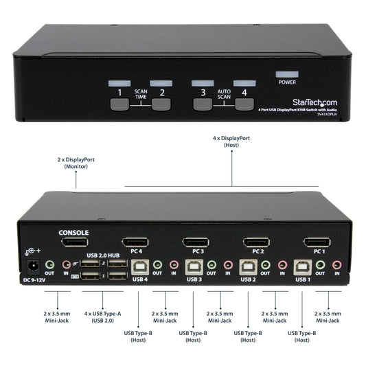 StarTech.com 4 Port USB DisplayPort KVM Switch with Audio - TAA