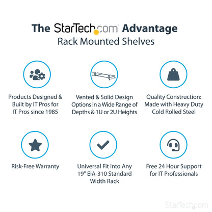 StarTech.com 1U Server Rack Shelf, Universal Rack Mount Cantilever Tray for 19"