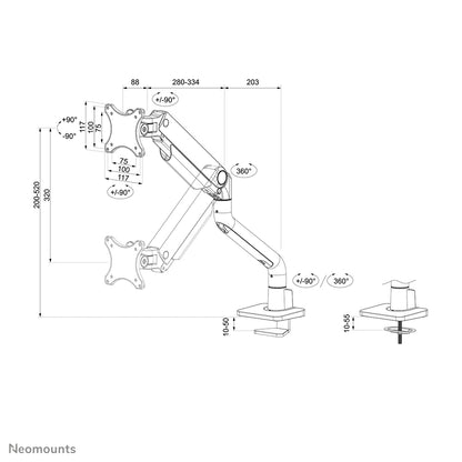 Neomounts DS70S-950WH1 Monitor arm 17-49" - gas spring - Topfix - 180°-stop