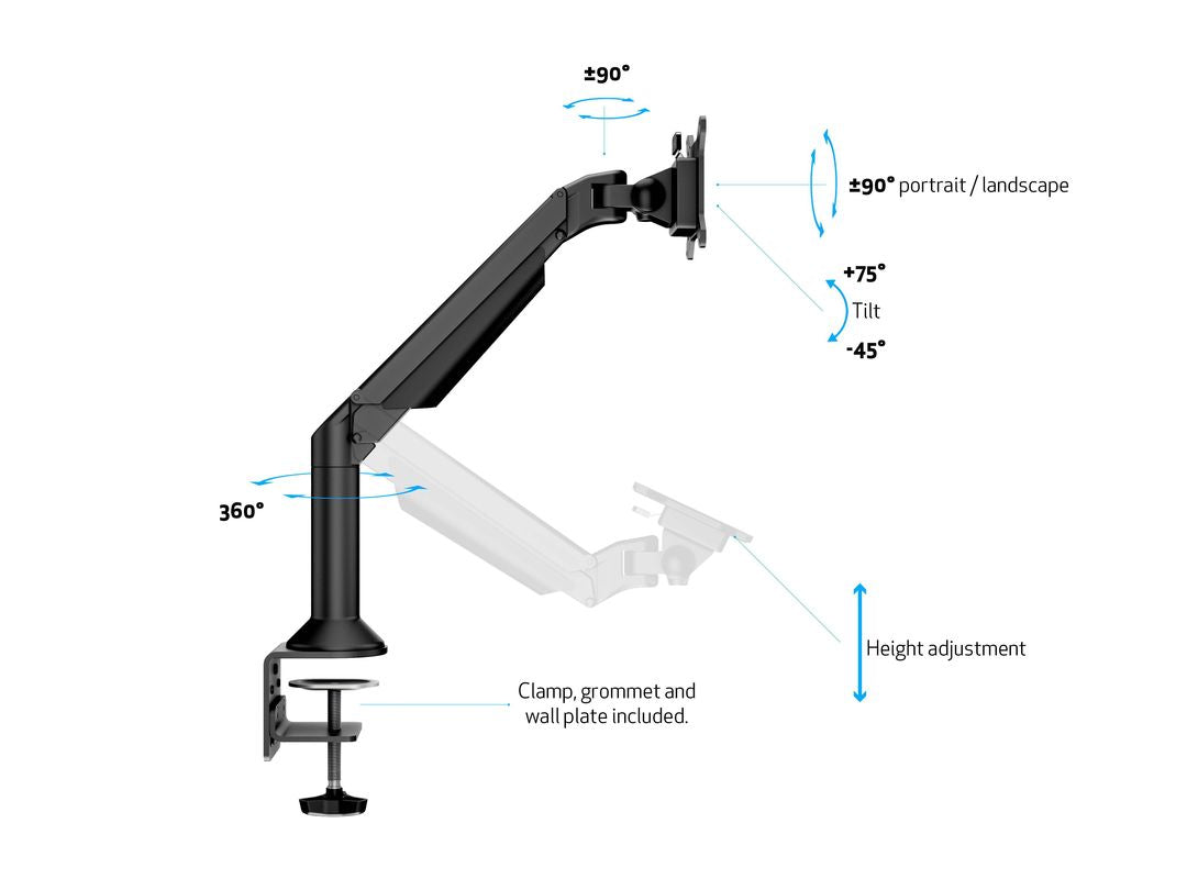 MULTIBRACKETS M VESA Gas Lift Arm Desk or Wall Basic Black Mount
