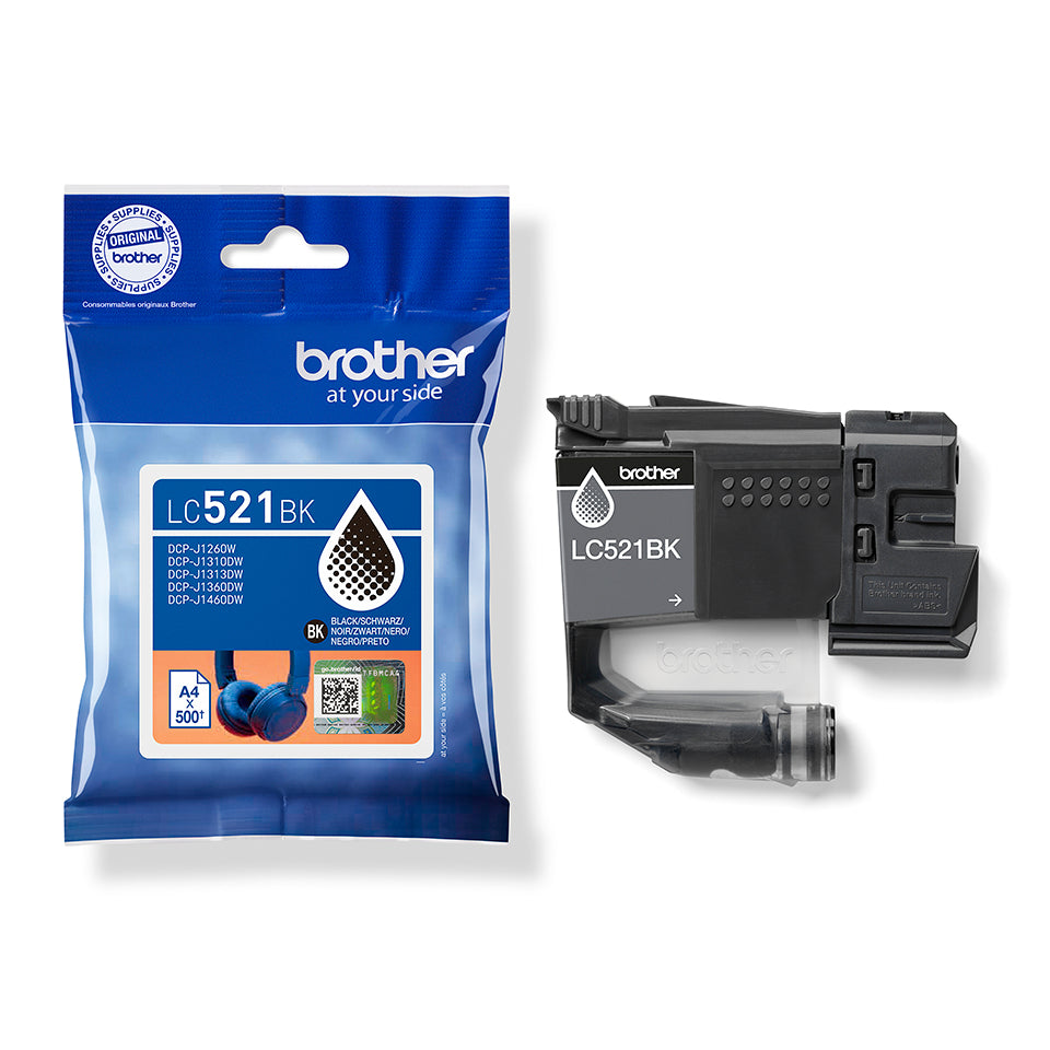 Brother LC-521BK Black Ink Cartridge (500 pages, Brother DCP-J 1260)