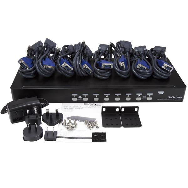 StarTech.com 8 Port 1U Rackmount USB KVM Switch Kit with OSD and Cables - TAA