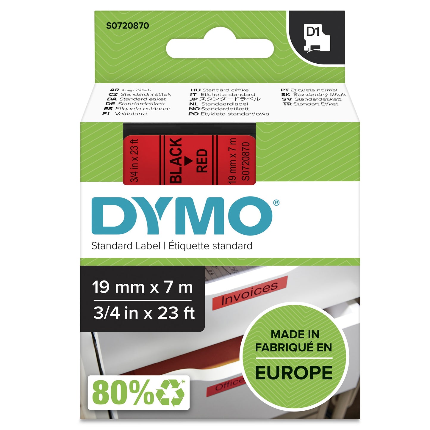DYMO 45807/S0720870 DirectLabel-etikettes black on red 19mm x 7m for Dymo D1 Labels