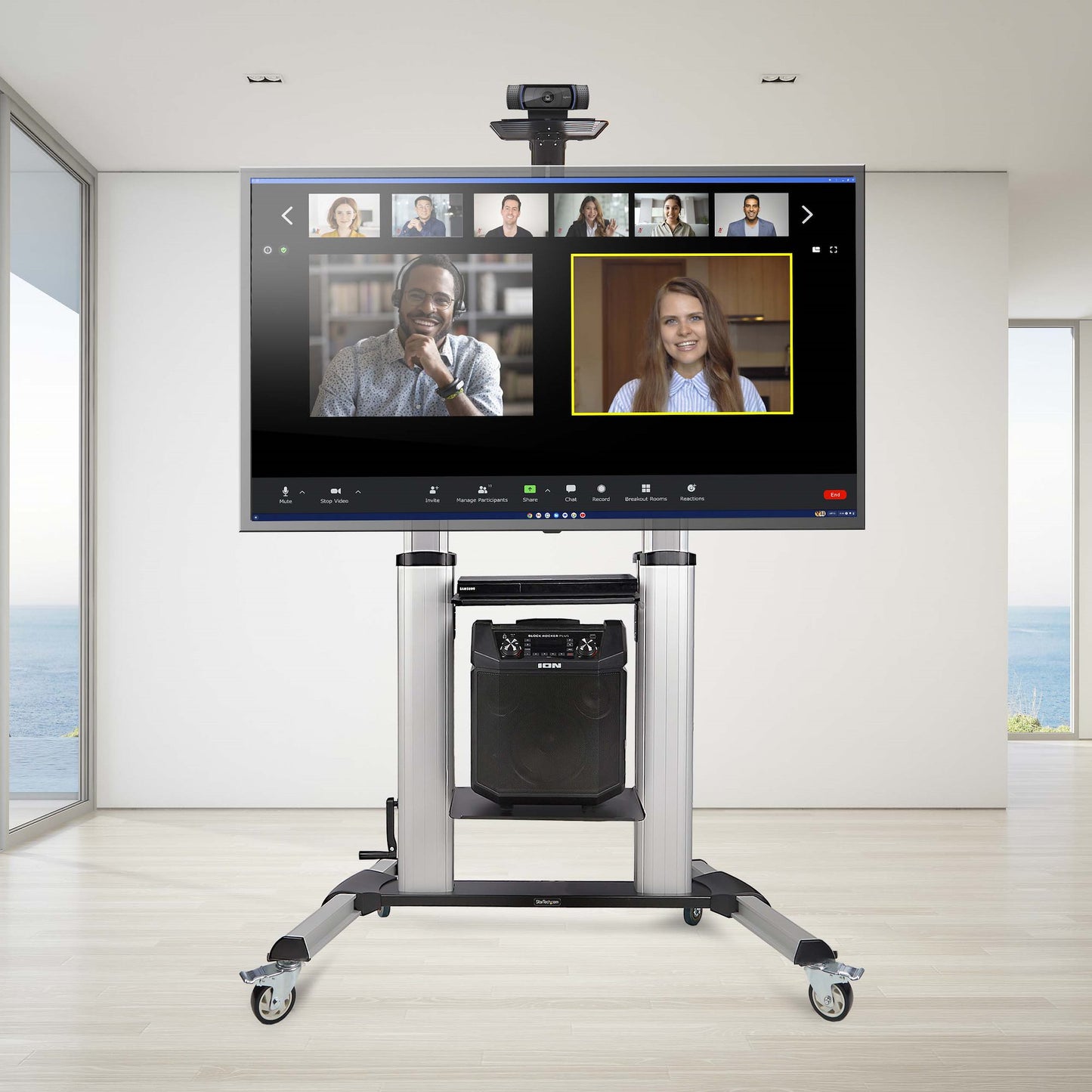 StarTech.com Rolling TV Cart/Stand On Wheels For 60-100inch Flat Screens Up To 220lb Mount