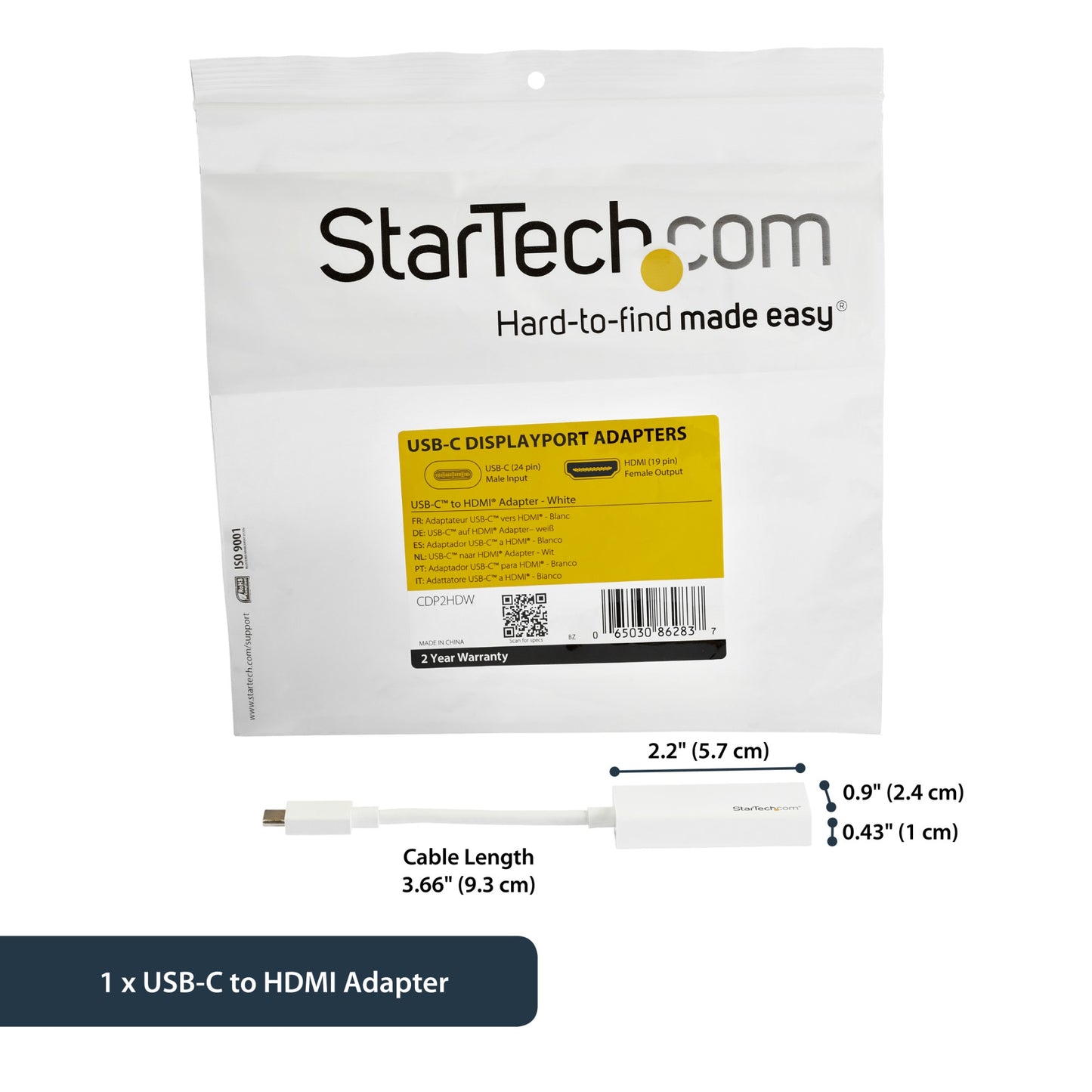 StarTech.com USB-C to HDMI Adapter with 4K 30Hz - White Hub