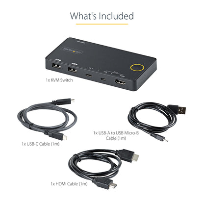 StarTech.com 2 Port Hybrid USB-A + HDMI & USB-C KVM Switch - Single 4K 60Hz HDMI 2.0