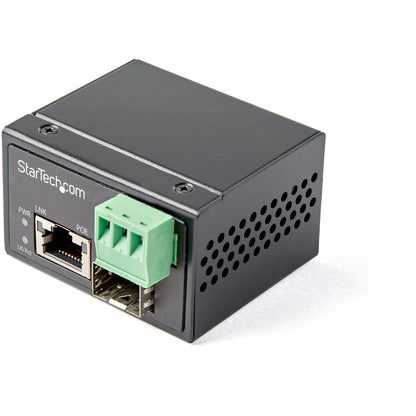 StarTech.com PoE+ Industrial Fiber to Ethernet Media Converter 30W - SFP to RJ45 - Singlemode/Multimode Fiber to Copper Gigabit Ethernet - Mini/Compact Size - IP-30/ -40 to +75C - TAA Networking