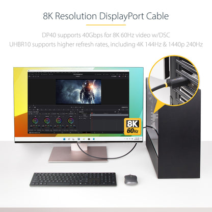 StarTech.com 2m DisplayPort 2.1 Cable, VESA Certified DP40 DisplayPort Cable