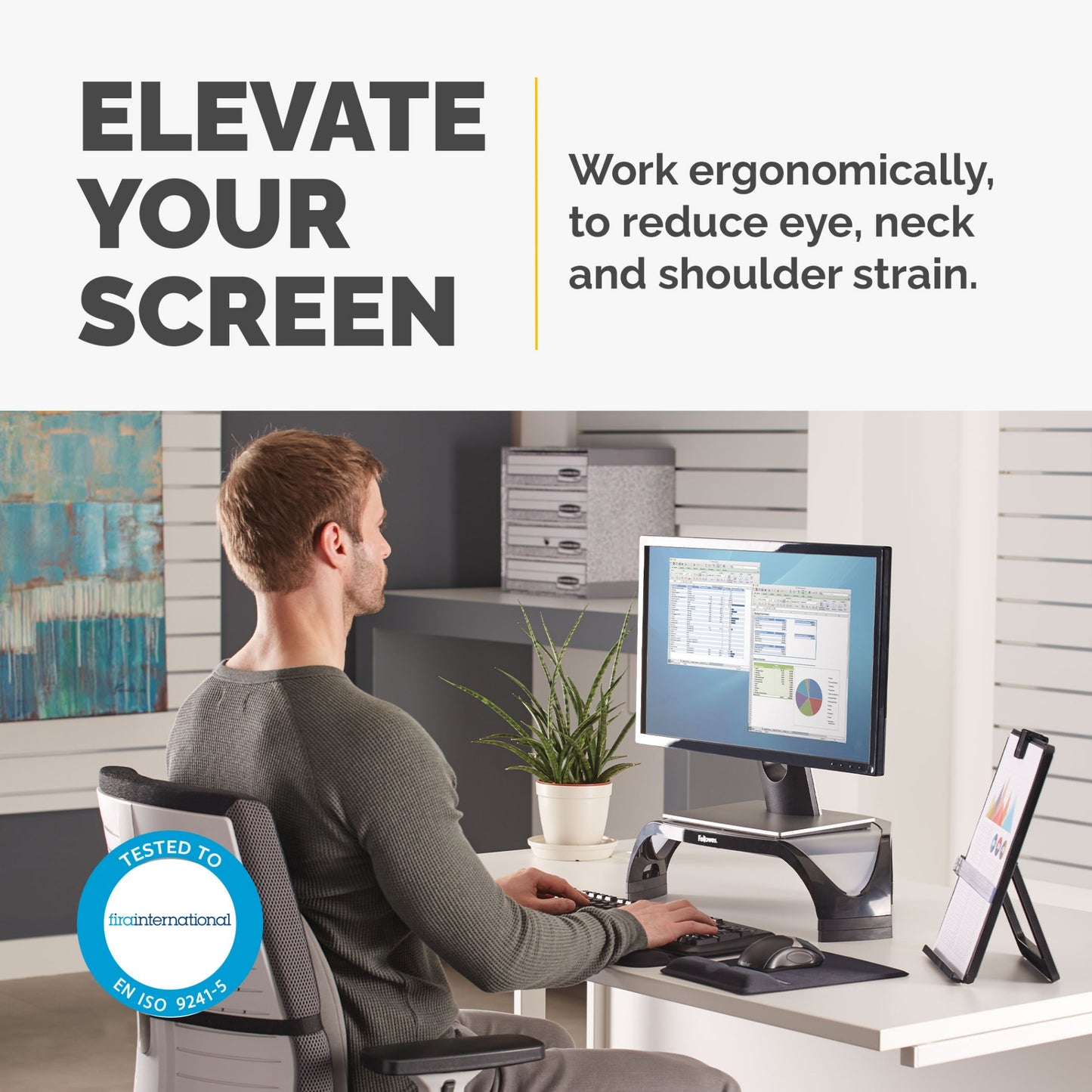 Fellowes Computer Monitor Stand with 3 Height Adjustments - Smart Suites Monitor Mount