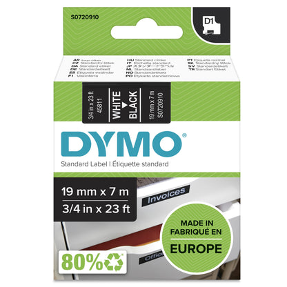DYMO 45811/S0720910 DirectLabel-etikettes white on black 19mm x 7m for Dymo D1 Labels