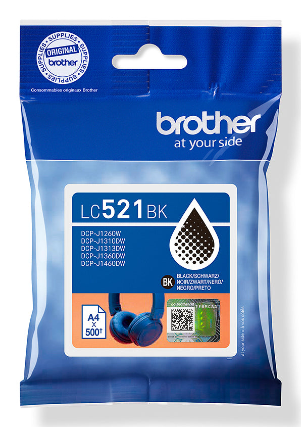 Brother LC-521BK Black Ink Cartridge (500 pages, Brother DCP-J 1260)