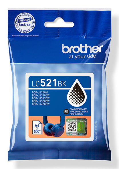 Brother LC-521BK Black Ink Cartridge (500 pages, Brother DCP-J 1260)
