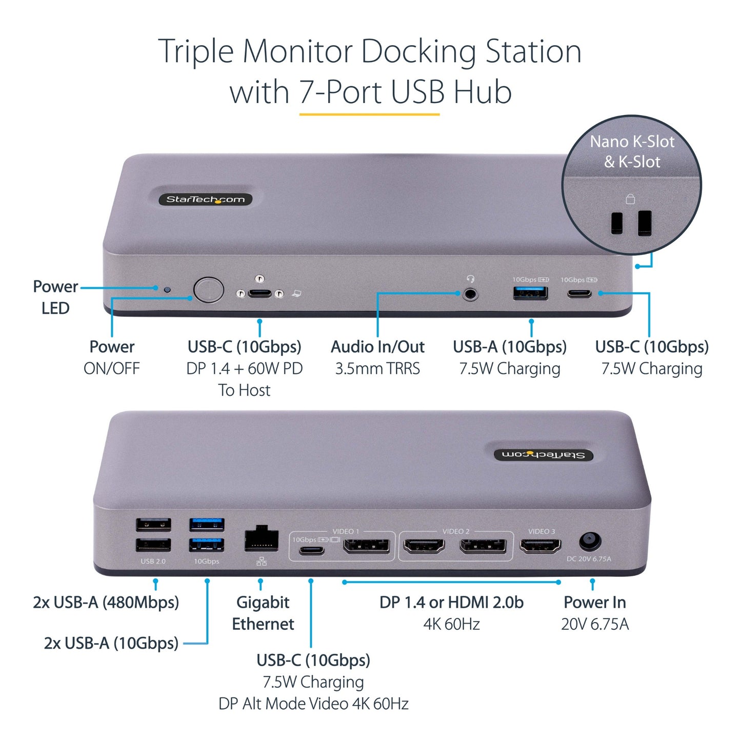 StarTech.com Multi Monitor HDMI/DP/DP USB-C Docking Station 60W