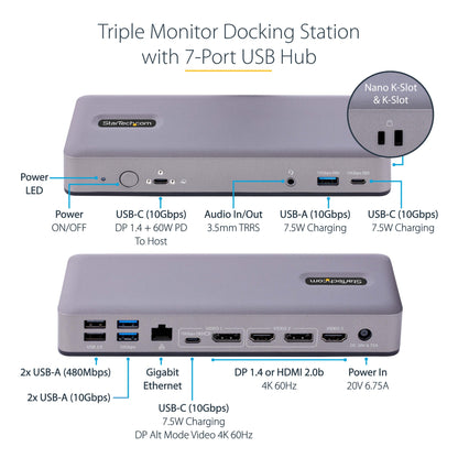 StarTech.com Multi Monitor HDMI/DP/DP USB-C Docking Station 60W