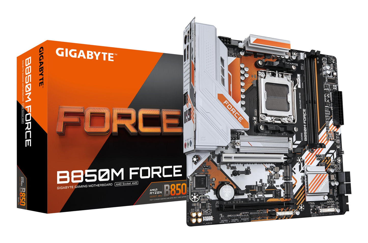Gigabyte B850M FORCE Motherboard - AMD Ryzen 9000 Series CPUs, 8+2+2 Phases Digital