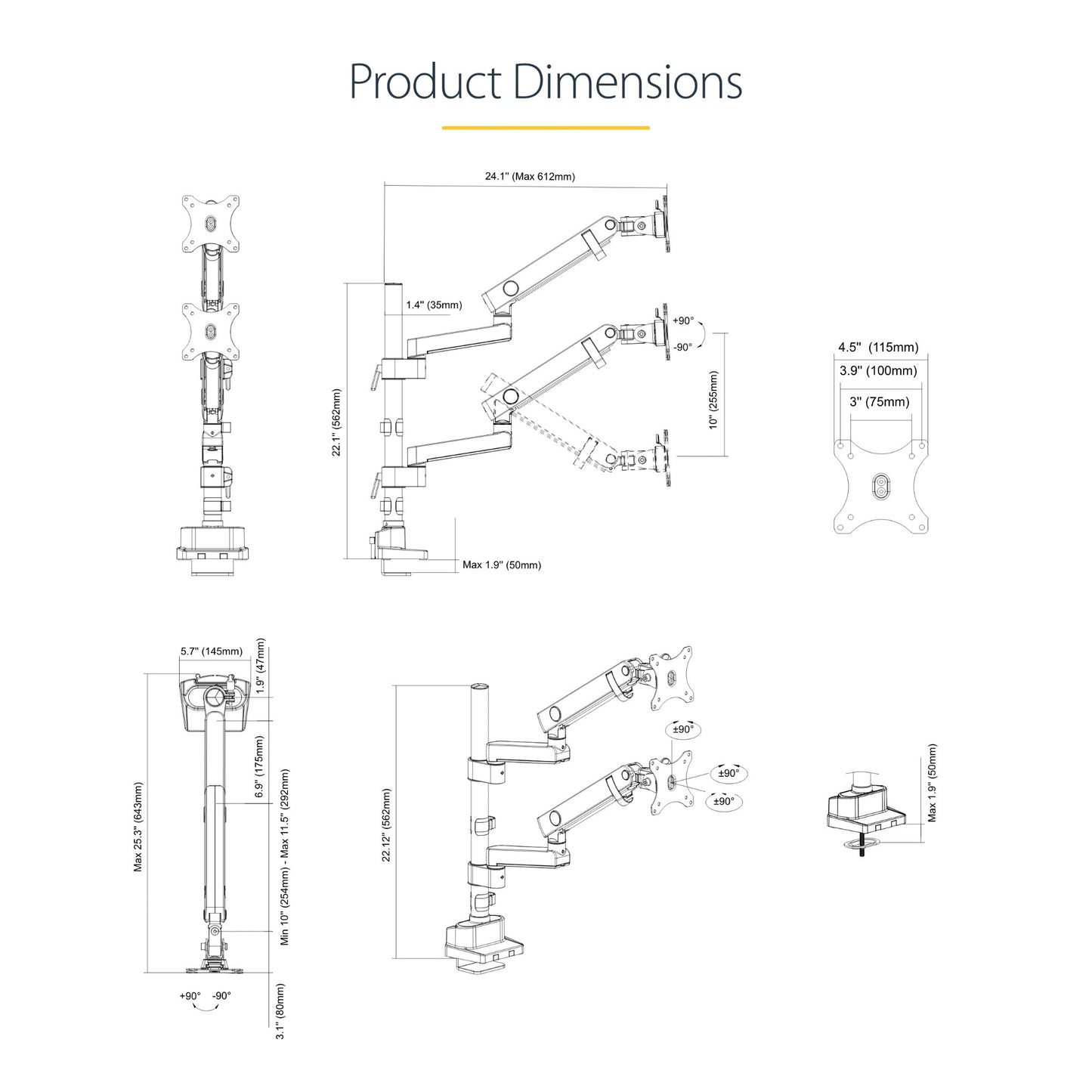 StarTech.com Desk Mount Dual Monitor Arm, Full Motion Monitor Mount for 2x VESA