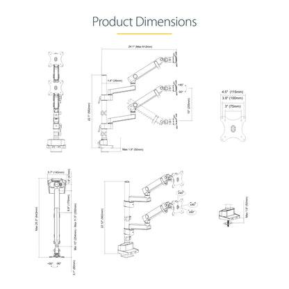 StarTech.com Desk Mount Dual Monitor Arm, Full Motion Monitor Mount for 2x VESA