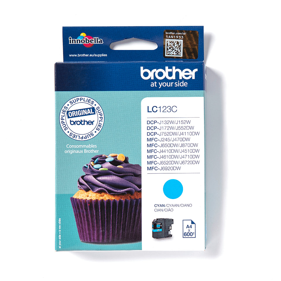 Brother LC-123C Cyan Ink Cartridge (600 pages)