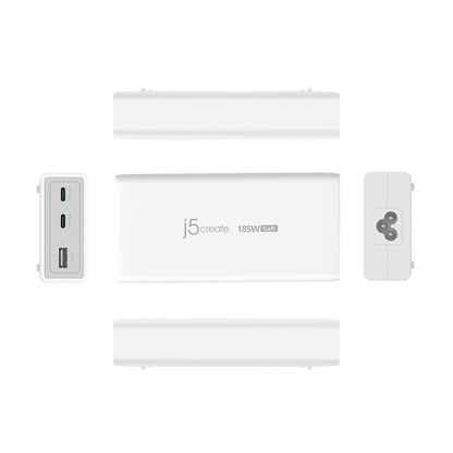 j5create JUP37185W 185W GaN PD 3.1 USB-C® 3-Port Charger-EU, Black