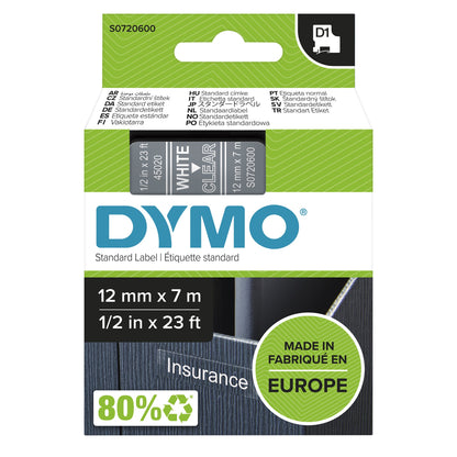 DYMO 45020/S0720600 DirectLabel-etikettes white on Transparent 12mm x 7m for Dymo D1 Labels