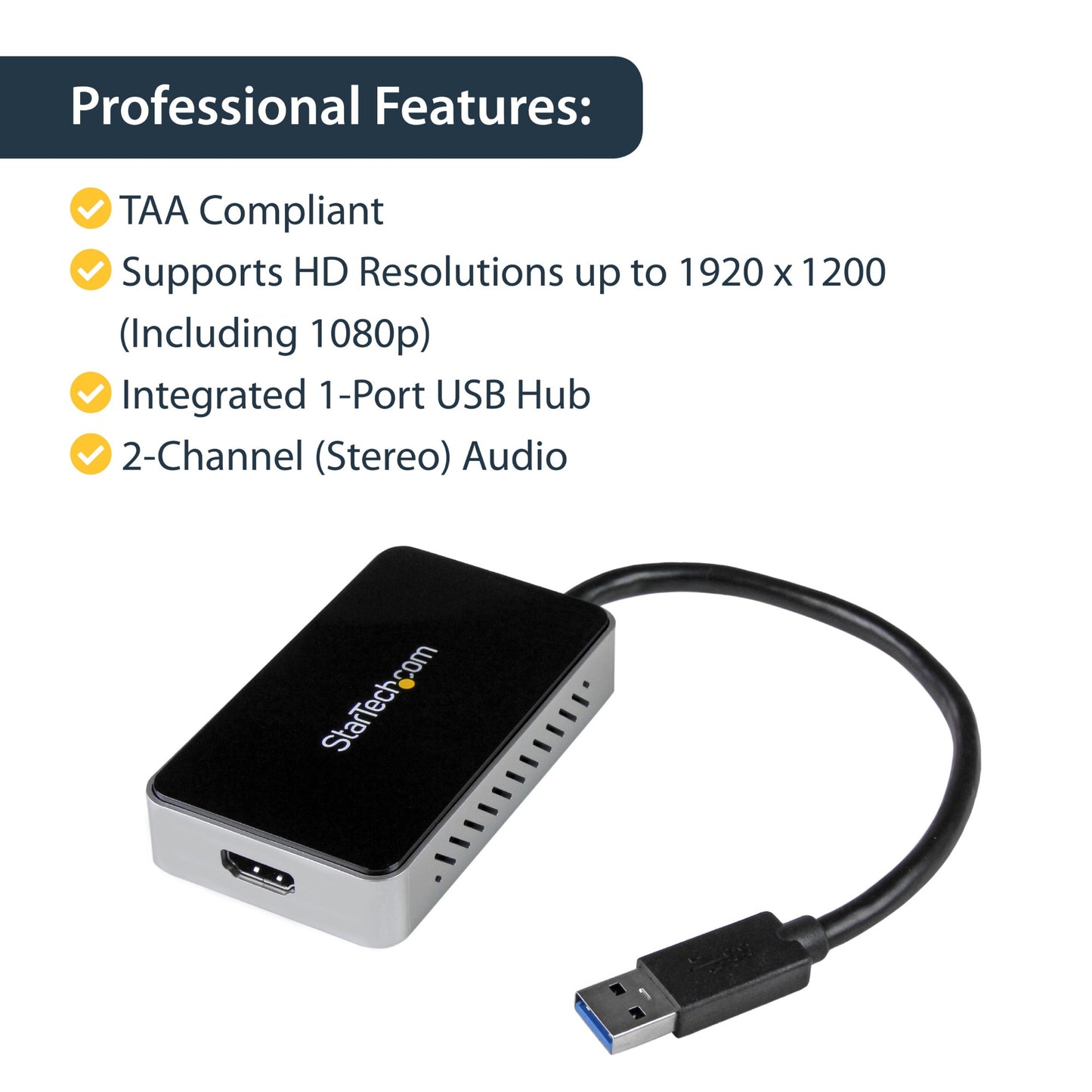 StarTech.com USB 3.0 to HDMI Adapter w/ 1x USB, USB to HDMI Monitor Converter for Hub