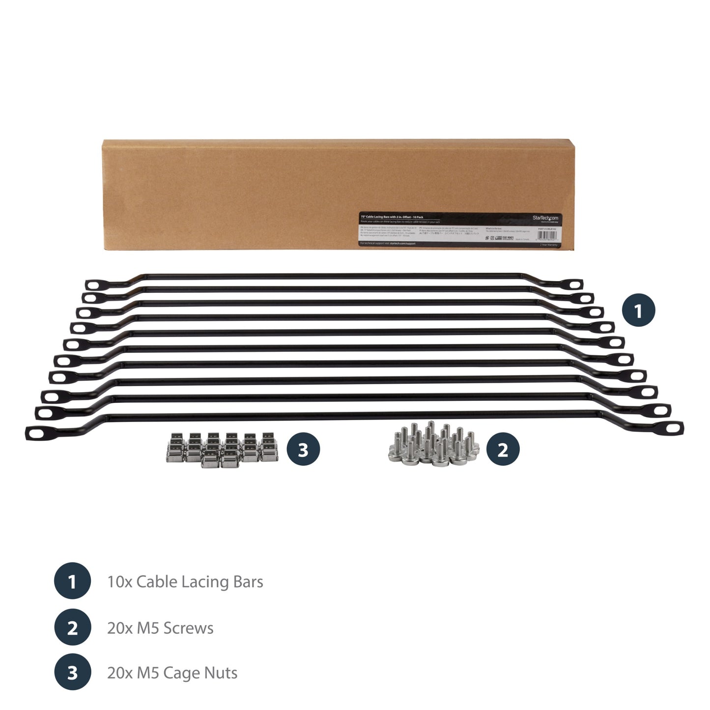 StarTech.com 10-Pack Horizontal Lacing Bar with 2in (5.1cm) Offset at 75 Degrees Rack