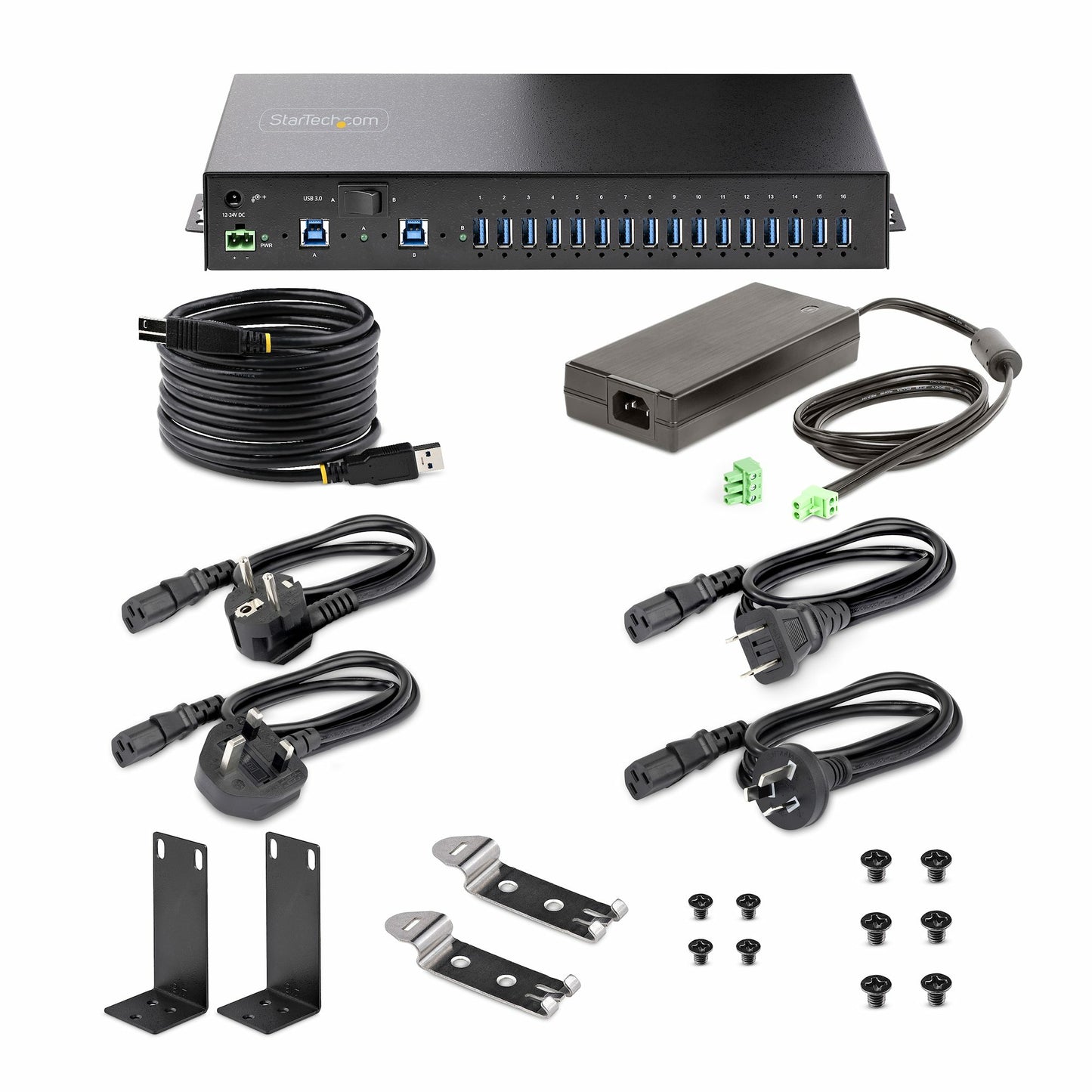 StarTech.com 16-Port Industrial USB 5Gbps Hub with Power Adapter, Metal Enclosure