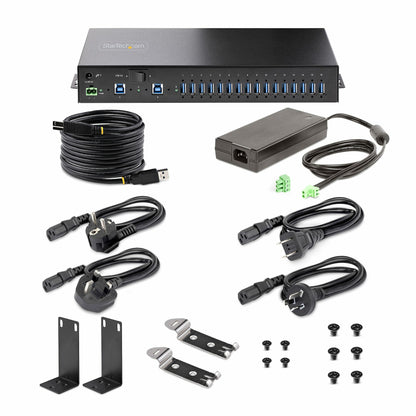 StarTech.com 16-Port Industrial USB 5Gbps Hub with Power Adapter, Metal Enclosure