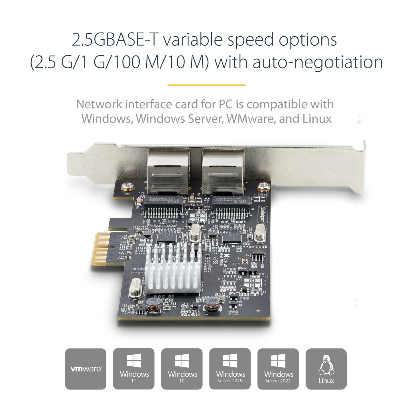 StarTech.com 2-Port 2.5Gbps NBASE-T PCIe Network Card, Intel I225-V, Dual-Port Network Adapter
