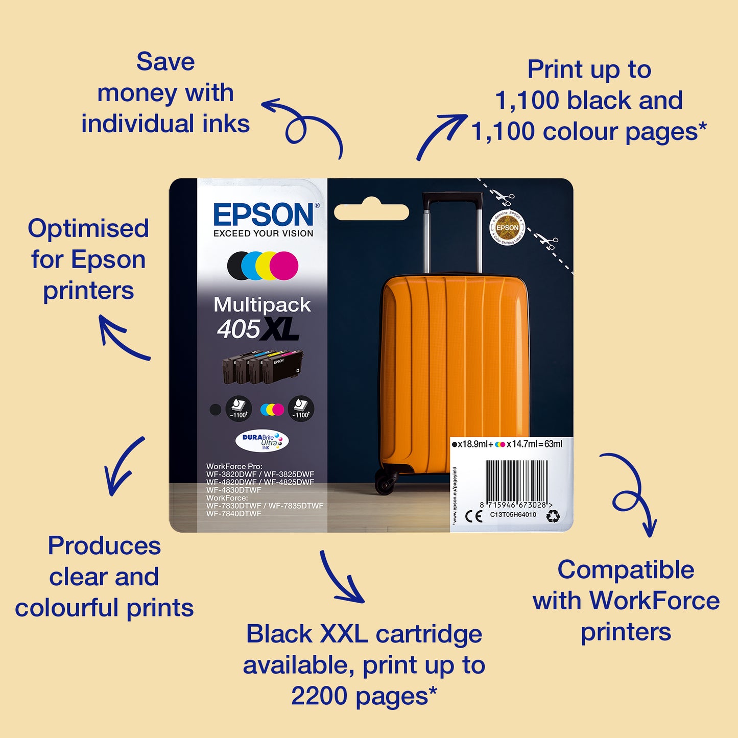 Epson C13T05H34010/405XL Magenta Ink Cartridge (1.1K pages)