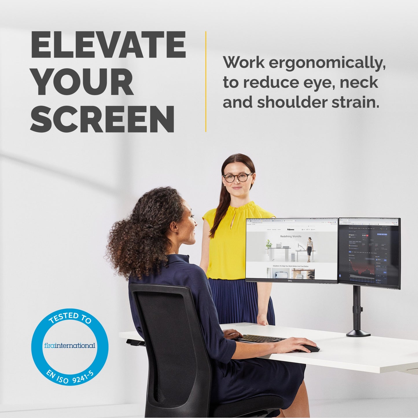 Fellowes Reflex Dual Monitor Arm - Dual Monitor Mount for 8KG 27 Inch Screens