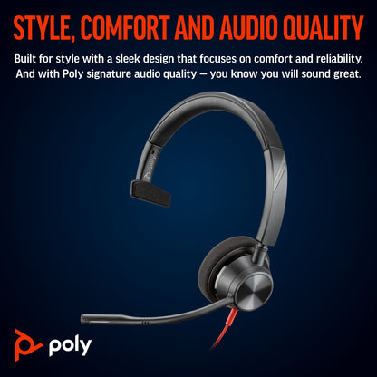 HP Poly Blackwire 3310 Monaural USB-C Headset +USB-C/A Adapter