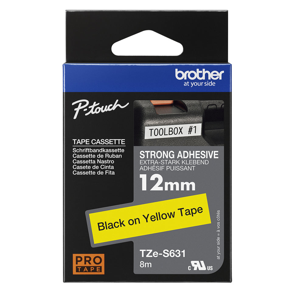 Brother TZE-S631 DirectLabel black on yellow extra strong Laminat 12mm x 8m for Labels
