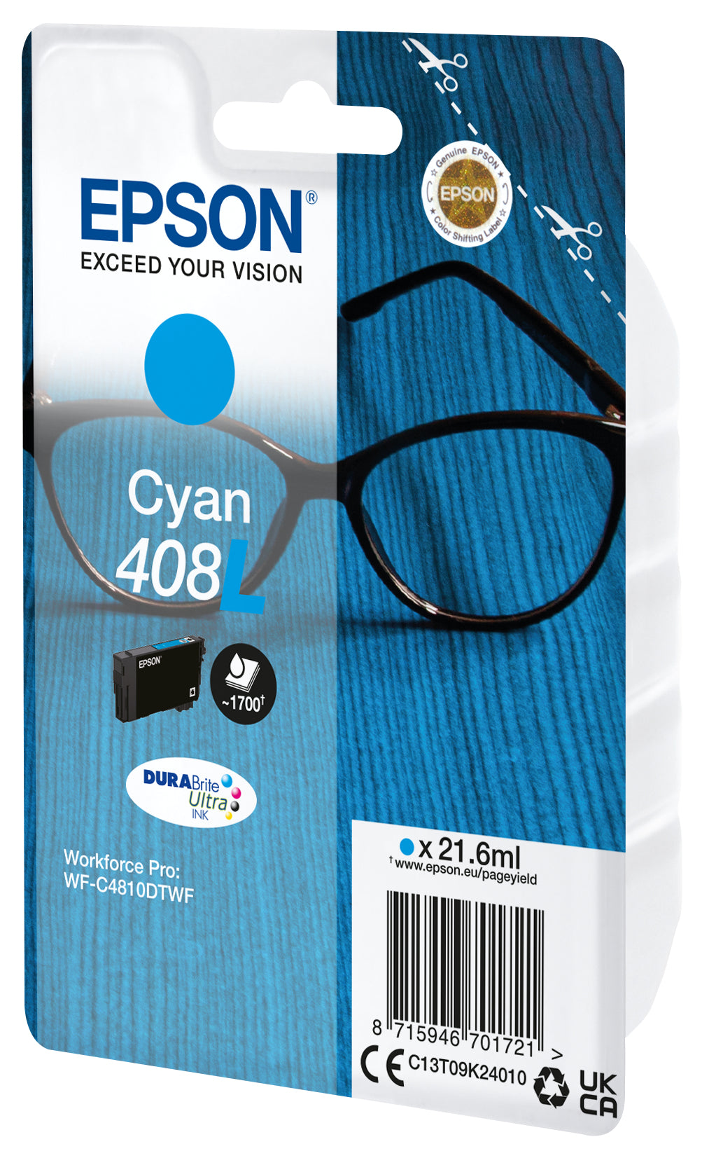 Epson C13T09K24010/408L Cyan Ink Cartridge (1.7K pages, Epson WF-C 4810)