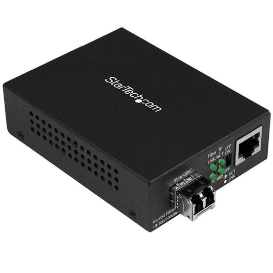 StarTech.com Multi-Mode (MM) LC Fiber Media Converter for 10/100/1000 Networks, Standalone Gigabit Ethernet to LC Converter, SFP Transceiver Included, 850nm, 550m - TAA Networking