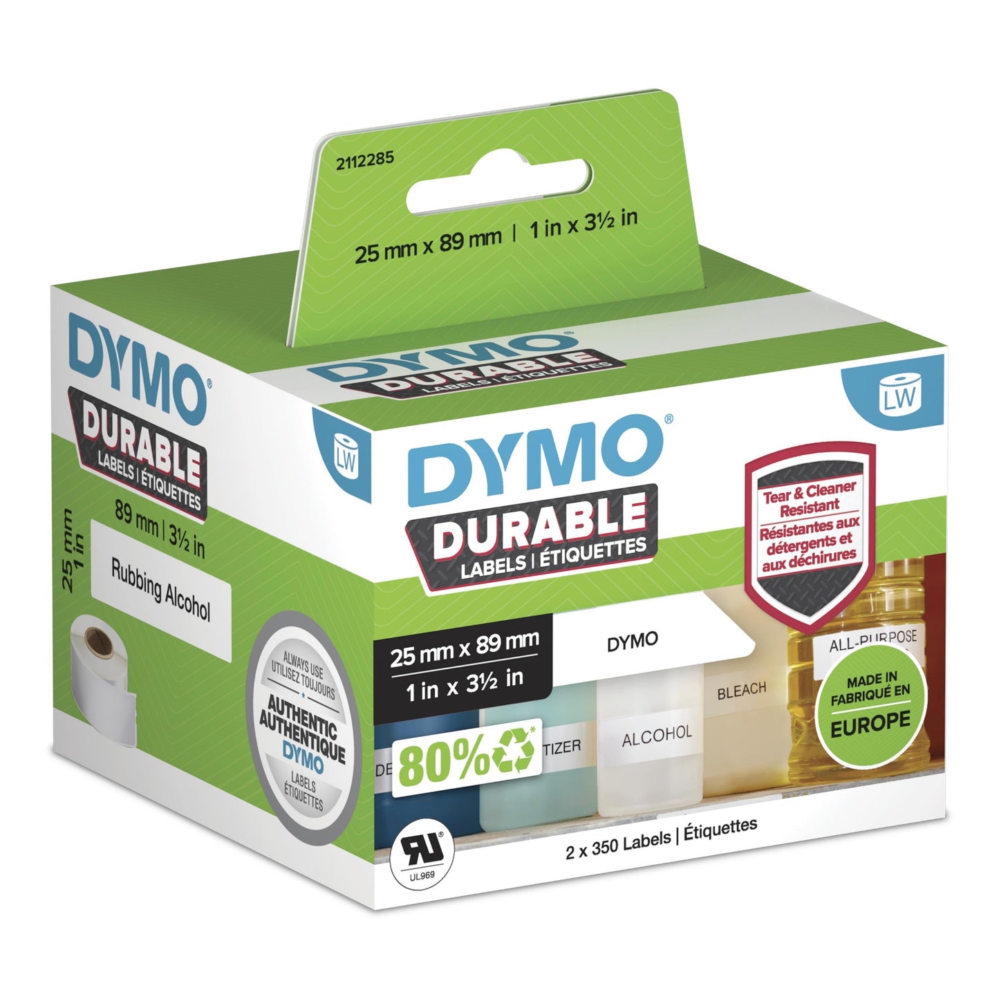 DYMO Authentic LabelWriter Durable Labels | 25mm x 89mm | White Poly | 2 Rolls of