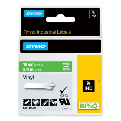DYMO 1805420 Ribbon Vinyl white on green 19mmx5,5m for Dymo Rhino 6-19mm/24mm Labels