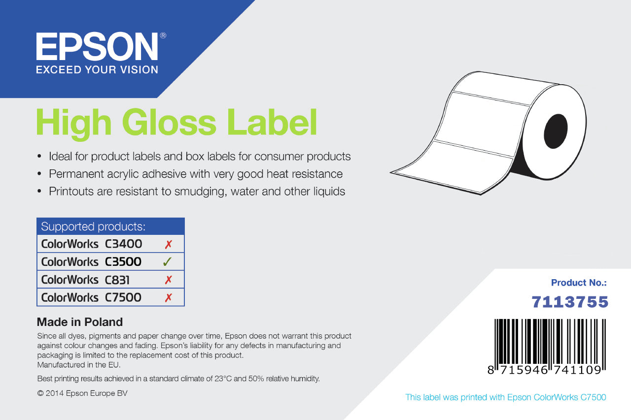 Epson High Gloss Label, Die-Cut Roll, 102mm x 152mm, 210 Labels