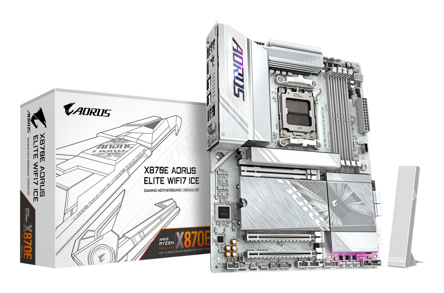 Gigabyte X870E AORUS ELITE WIFI7 ICE Motherboard - Supports AMD Ryzen 9000 CPUs
