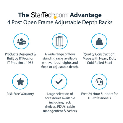 StarTech.com 42U 4-Post Server Rack, 19in Open Frame Rack with 40in (101cm) Mounting