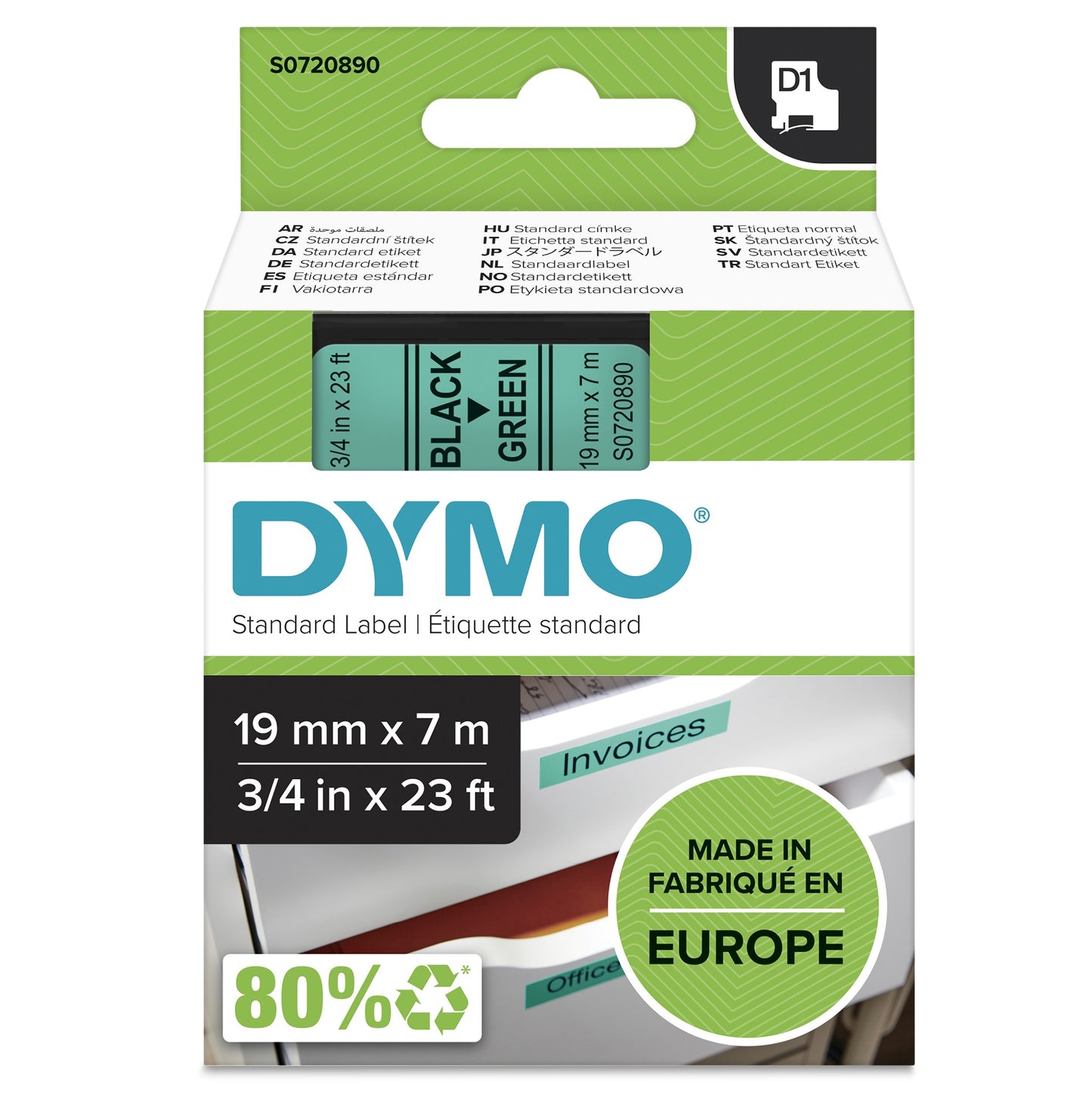 DYMO 45809/S0720890 DirectLabel-etikettes black on green 19mm x 7m for Dymo D1 Labels