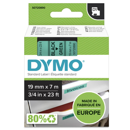 DYMO 45809/S0720890 DirectLabel-etikettes black on green 19mm x 7m for Dymo D1 Labels