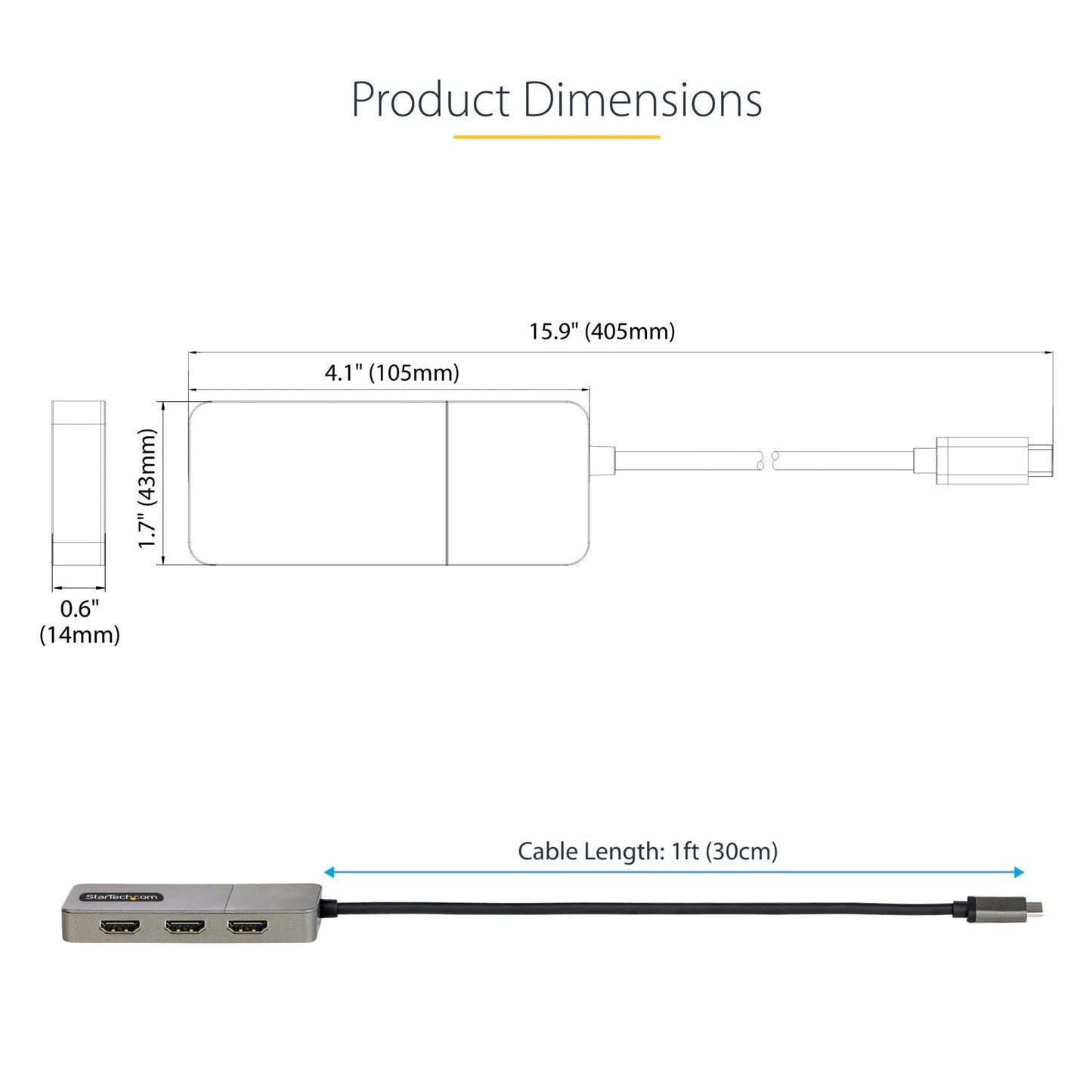 StarTech.com 3-Port USB-C Multi-Monitor Adapter, USB Type-C to 3x HDMI MST Hub