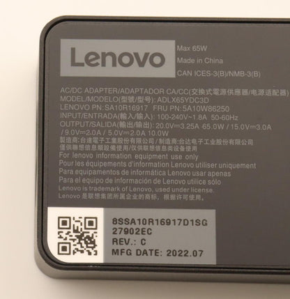 Lenovo 5A10W86250 power adapter/inverter Indoor 65 W Black Charger
