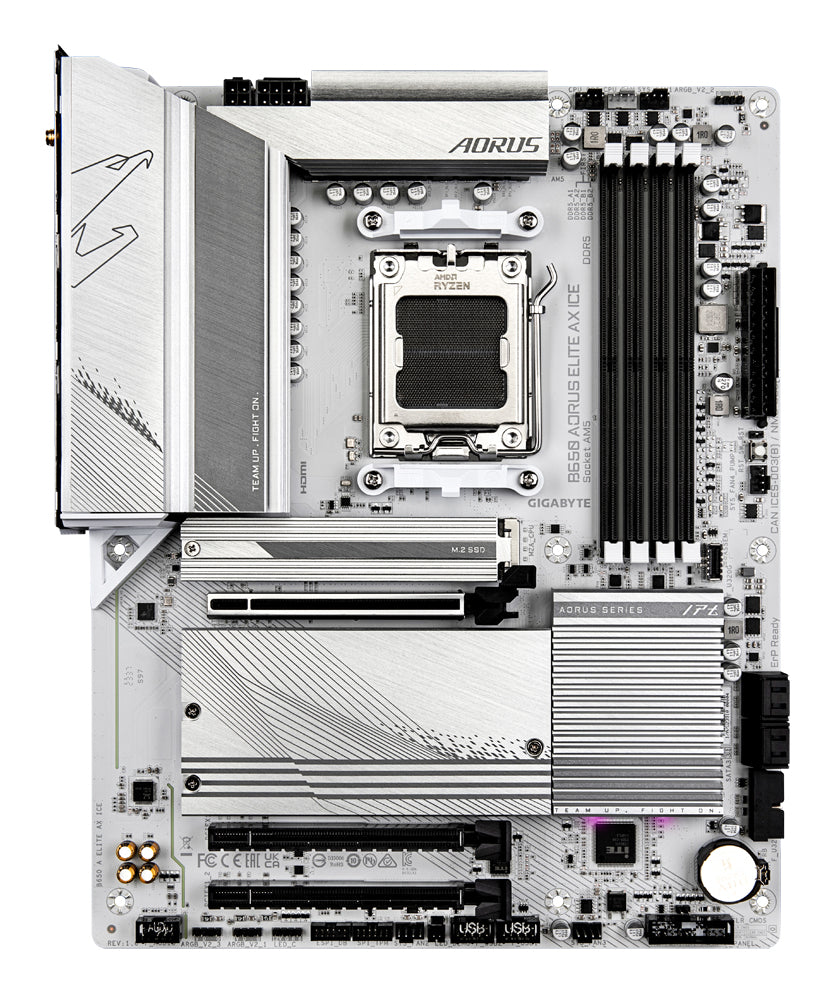 Gigabyte B650 AORUS ELITE AX ICE Motherboard - Supports AMD Ryzen 9000 CPUs, 12+2+2