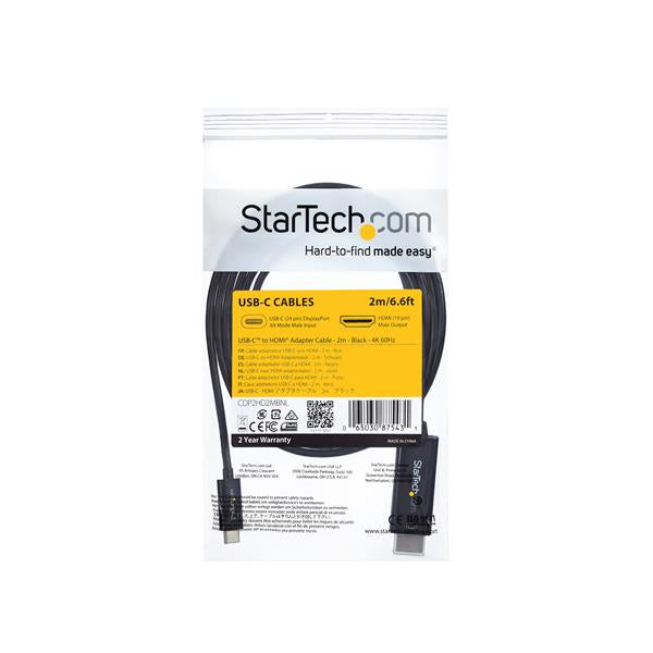 StarTech.com 6.6ft (2m) USB C to HDMI Cable - 4K 60Hz USB Type C to HDMI 2.0 Video