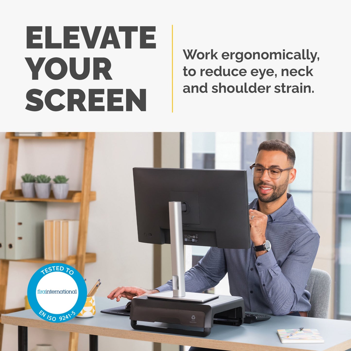Fellowes Computer Monitor Stand with 3 Height Adjustments - Breyta Monitor Riser Mount