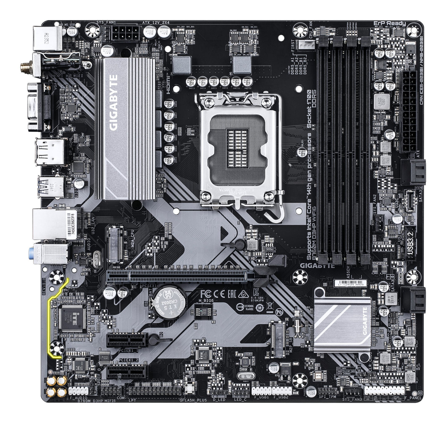 Gigabyte B760M D3HP WIFI6 Motherboard - Supports Intel Core 14th Gen CPUs, 4+1+1